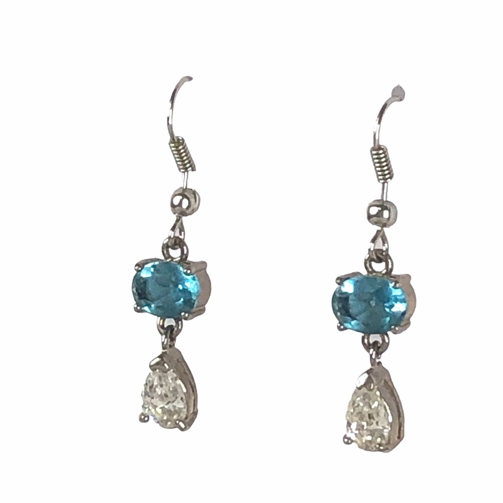 Blue Topaz Teardrop Zirconia Stone Dangle Earrings